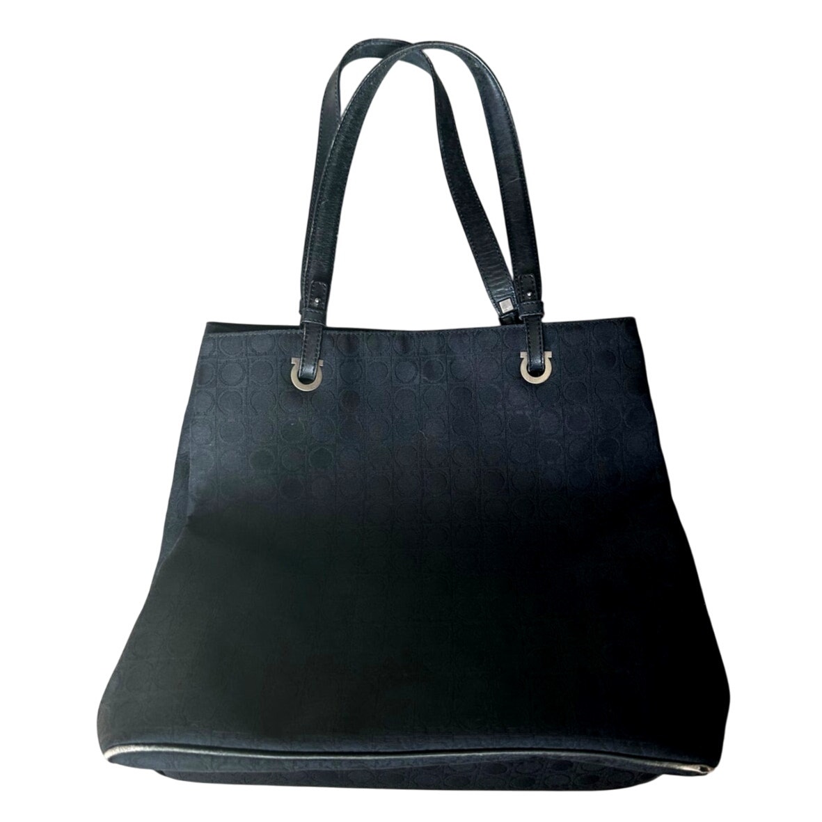 Salvatore Ferragamo Black Gancini Canvas With Leather Handbag Tote Bag